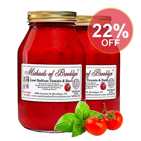 MICHAEL'S of BROOKLYN Low Sodium Tomatoes & Fresh Basil Pasta Sauce, Non-GMO Free, Gluten Free, and Yeast Free | Tomato Sauce Made with Fresh Basil, G | 6 Pack