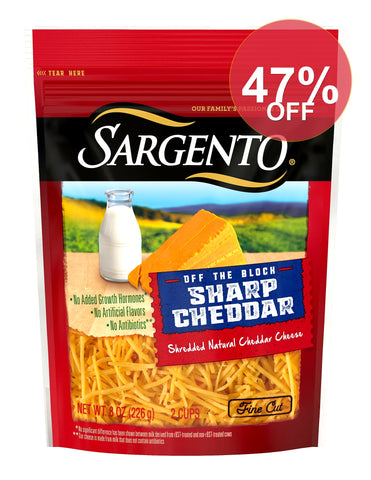 Sargento Shredded Sharp Natural Cheddar Cheese, 8 Oz | 12 Pack