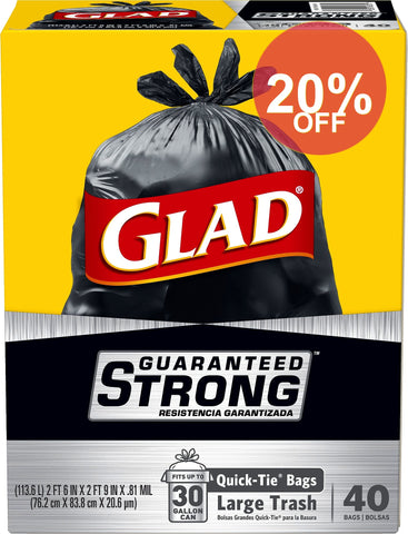 Glad Trash Bag,30 Gal.,PK40 60035 - All | 4 Pack