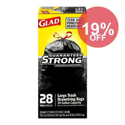 Glad Drawstring Large Trash Bags, 30 Gal, 1.05 Mil, 30" X 33", Black, 15/box ( CLO78966BX ) | 6 Pack