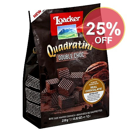 Loacker Wafers W/ Double Chocolate Cream Filling Quadratini - 8.82 Oz | 6 Pack