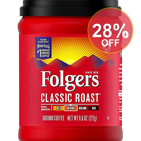 Folgers Classic Roast Ground Coffee  Medium Roast  9.6-Ounce Canister | 6 Pack