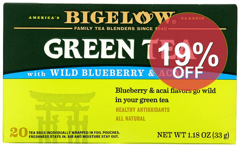 Bigelow Wild Blueberry and Acai  Green Tea Bags  20 Count | 6 Pack