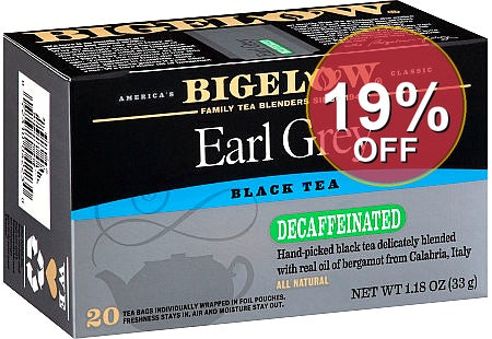 Bigelow Tea Earl Grey Black Tea Decaffeinated 20 Tea Bags | 6 Pack