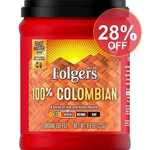 Folgers Colombian Ground Coffee  Medium Roast  9.6 Ounce Canister  | 6 Pack